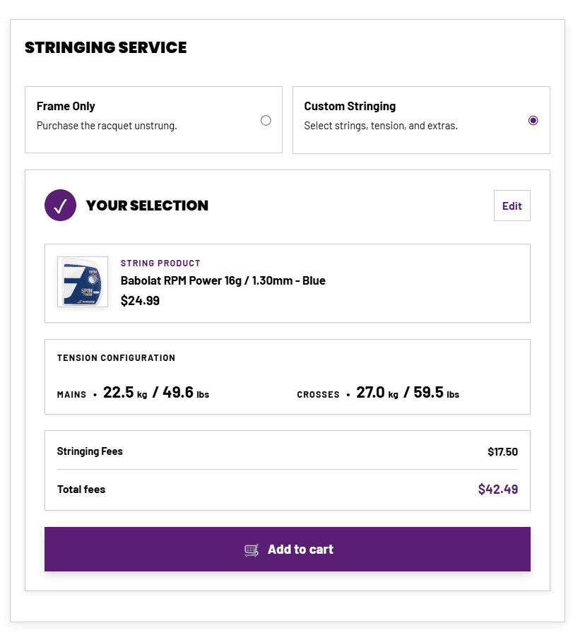 Storefront stringing option choices